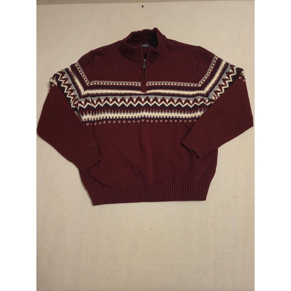 IZOD Men's Maroon Knit 1/4 Zip Mock Neck Pullover Sweater Cotton XL